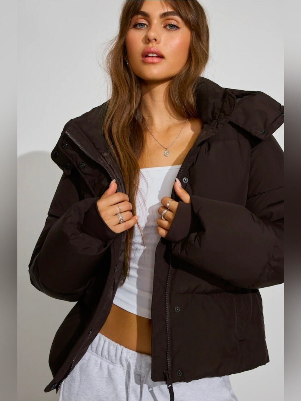 Garage Brown Perfect Puff Jacket Size Medium NWT
